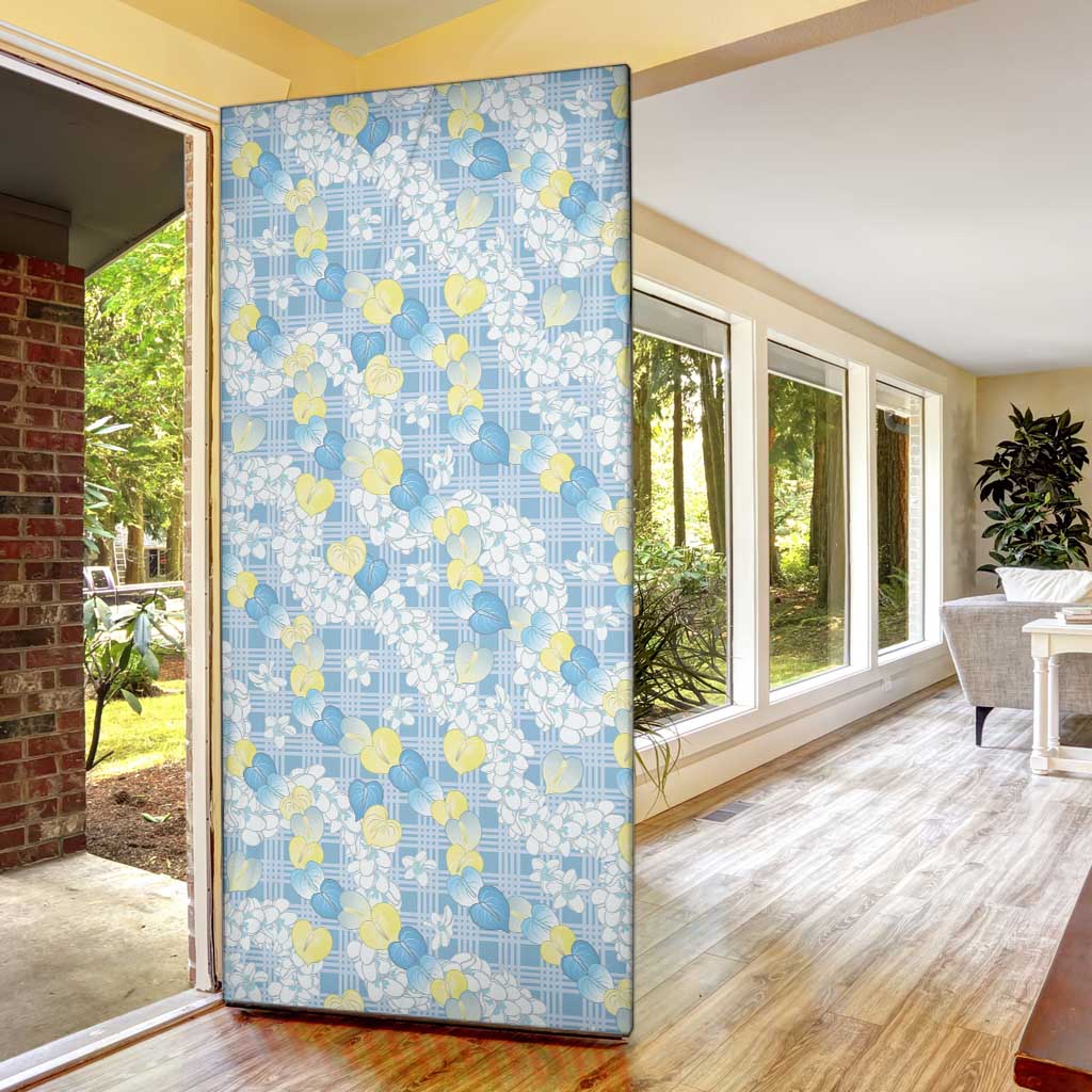 Anthurium Plumeria Lei Pastel Door Cover Blue Hawaiian Splendid Palaka