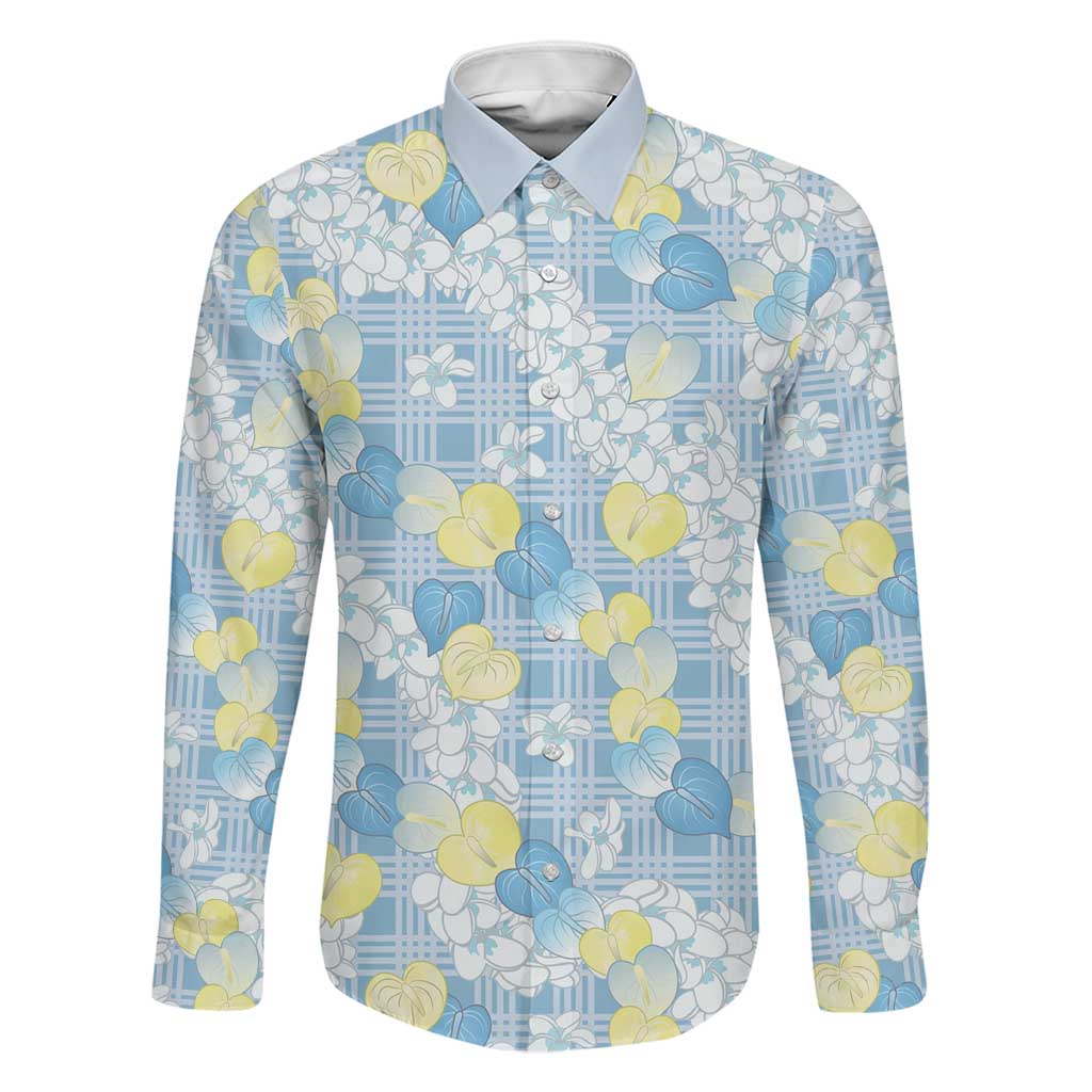 Anthurium Plumeria Lei Pastel Family Matching Off Shoulder Short Dress and Hawaiian Shirt Blue Hawaiian Splendid Palaka