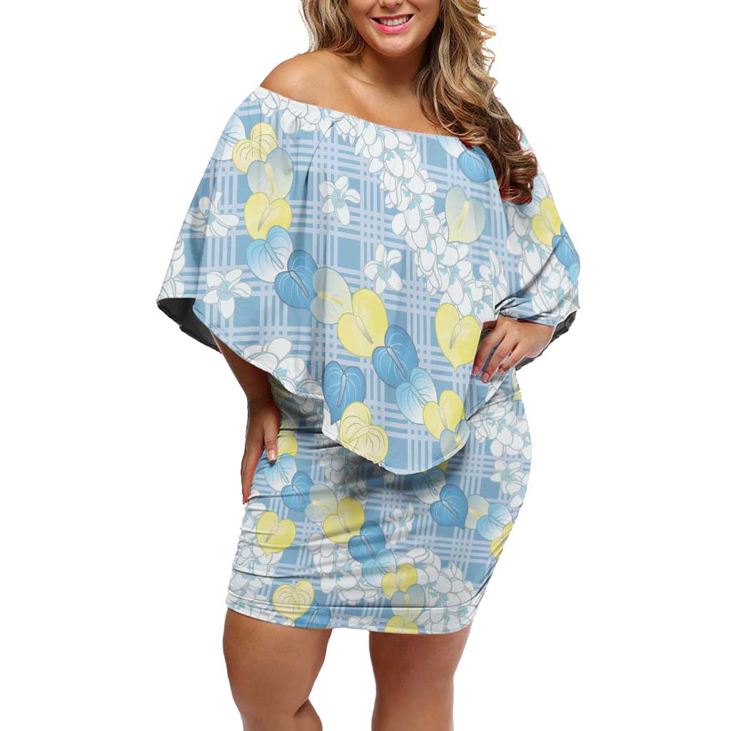 Anthurium Plumeria Lei Pastel Family Matching Off Shoulder Short Dress and Hawaiian Shirt Blue Hawaiian Splendid Palaka