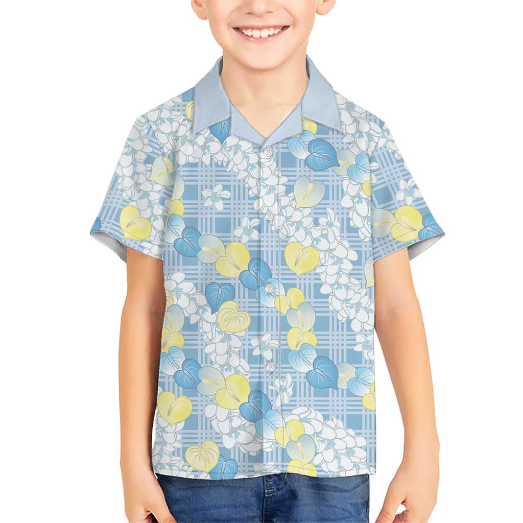 Anthurium Plumeria Lei Pastel Family Matching Puletasi and Hawaiian Shirt Blue Hawaiian Splendid Palaka