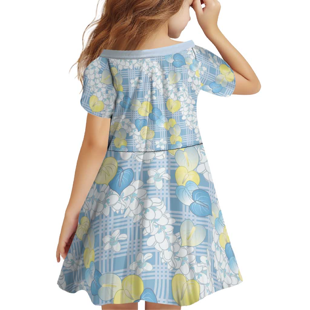 Anthurium Plumeria Lei Pastel Family Matching Short Sleeve Bodycon Dress and Hawaiian Shirt Blue Hawaiian Splendid Palaka LT01 - Polynesian Pride