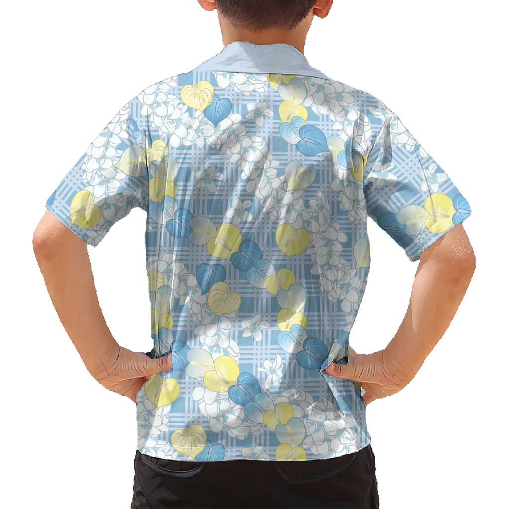 Anthurium Plumeria Lei Pastel Family Matching Tank Maxi Dress and Hawaiian Shirt Blue Hawaiian Splendid Palaka LT01 - Polynesian Pride