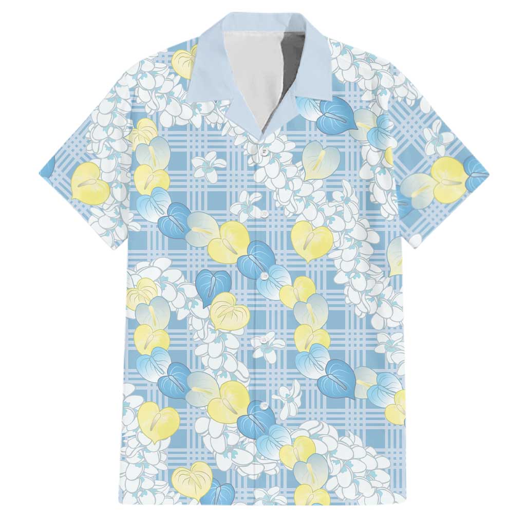 Anthurium Plumeria Lei Pastel Family Matching Tank Maxi Dress and Hawaiian Shirt Blue Hawaiian Splendid Palaka LT01 Dad's Shirt - Short Sleeve Blue - Polynesian Pride