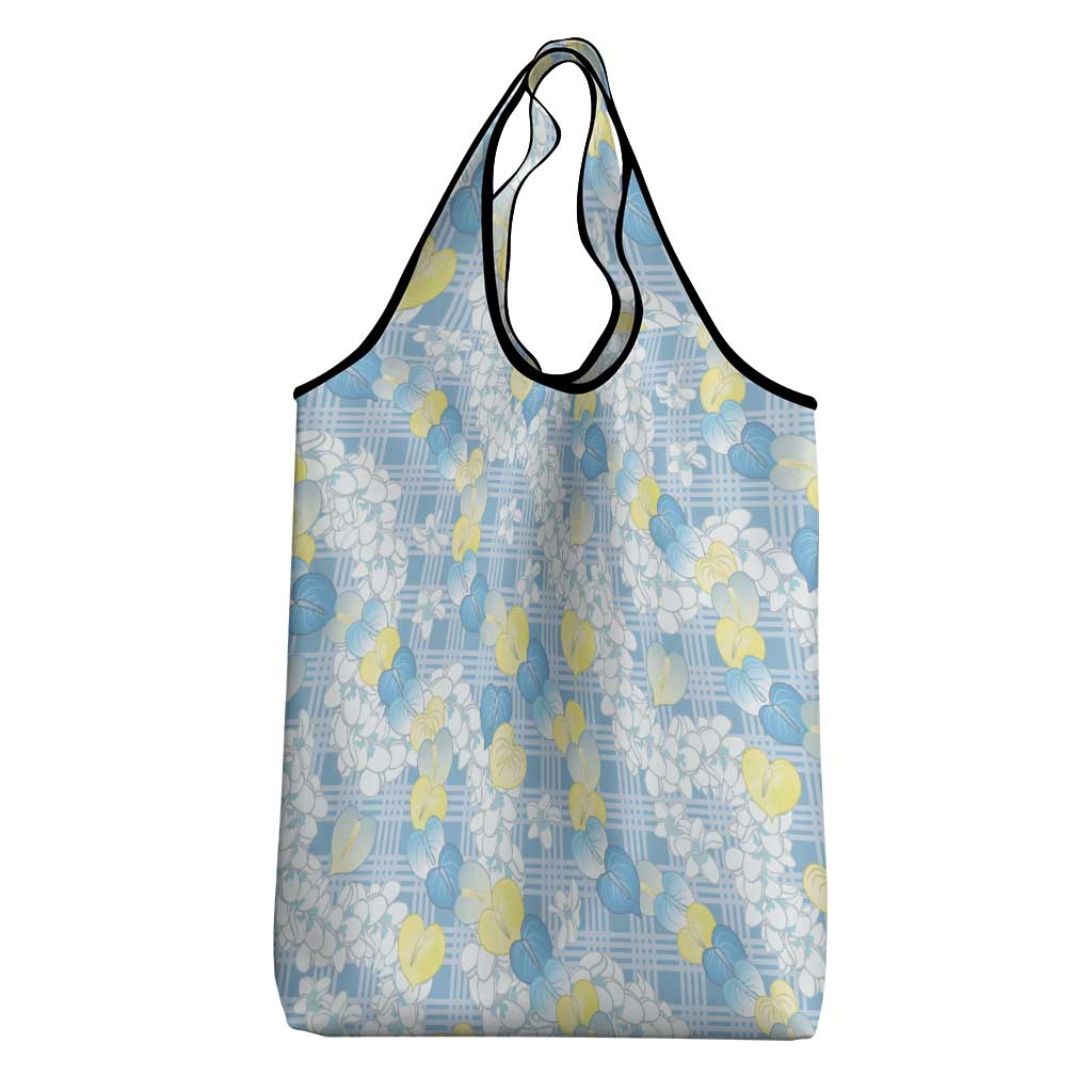 Anthurium Plumeria Lei Pastel Grocery Bag Blue Hawaiian Splendid Palaka