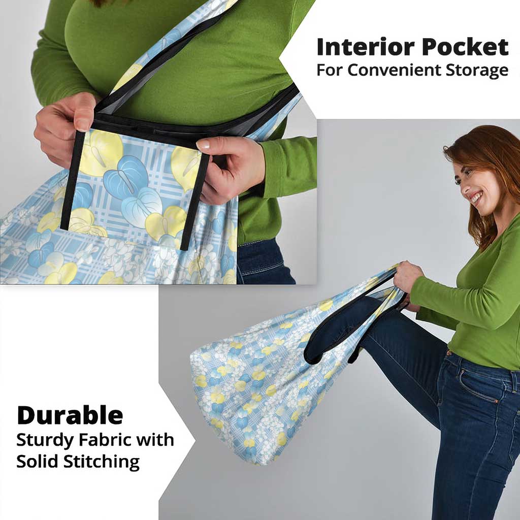 Anthurium Plumeria Lei Pastel Grocery Bag Blue Hawaiian Splendid Palaka