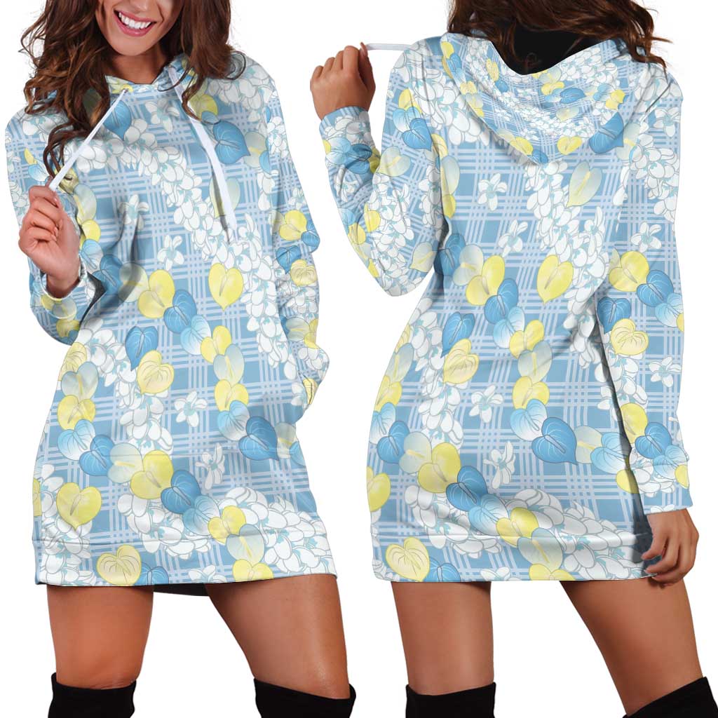 Anthurium Plumeria Lei Pastel Hoodie Dress Blue Hawaiian Splendid Palaka