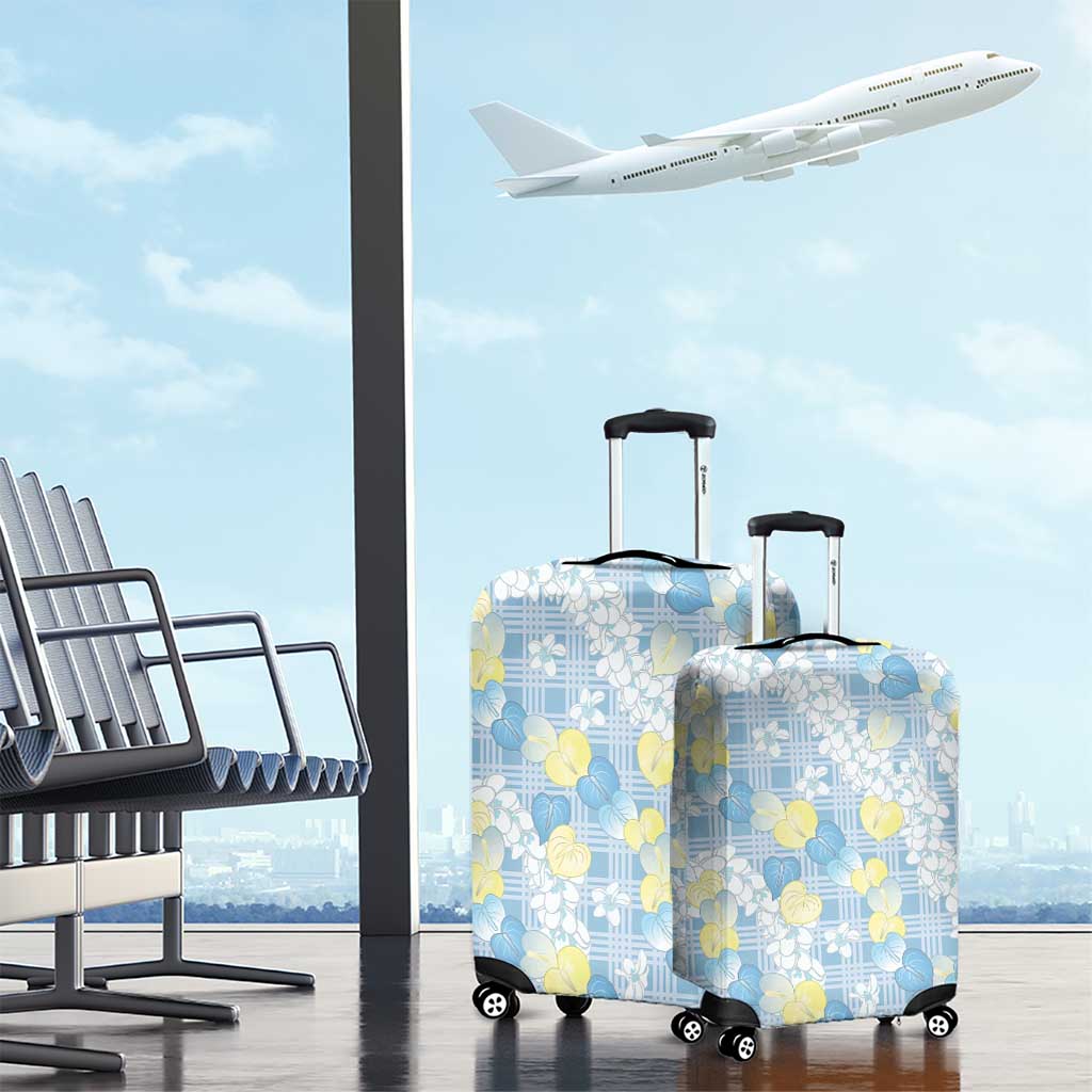 Anthurium Plumeria Lei Pastel Luggage Cover Blue Hawaiian Splendid Palaka