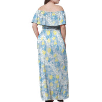 Anthurium Plumeria Lei Pastel Off Shoulder Maxi Dress Blue Hawaiian Splendid Palaka LT01 - Polynesian Pride