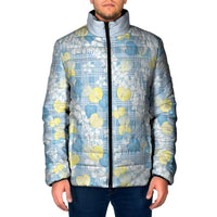 Anthurium Plumeria Lei Pastel Padded Jacket Blue Hawaiian Splendid Palaka