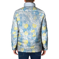 Anthurium Plumeria Lei Pastel Padded Jacket Blue Hawaiian Splendid Palaka