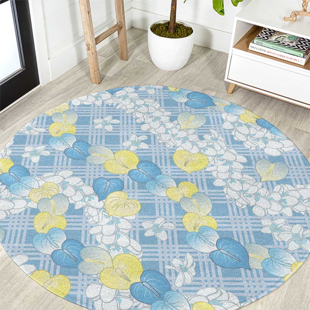 Anthurium Plumeria Lei Pastel Round Carpet Blue Hawaiian Splendid Palaka