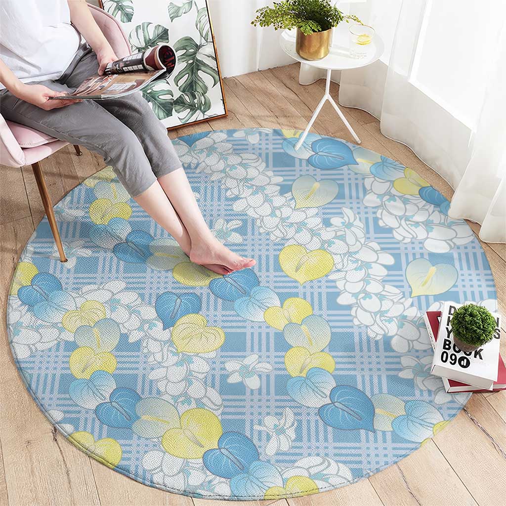 Anthurium Plumeria Lei Pastel Round Carpet Blue Hawaiian Splendid Palaka