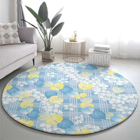 Anthurium Plumeria Lei Pastel Round Carpet Blue Hawaiian Splendid Palaka