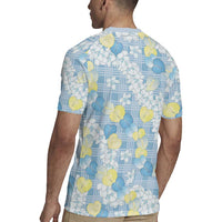 Anthurium Plumeria Lei Pastel Rugby Jersey Blue Hawaiian Splendid Palaka