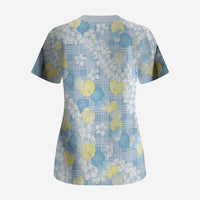 Anthurium Plumeria Lei Pastel Scrub Top Blue Hawaiian Splendid Palaka