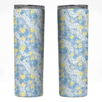 Anthurium Plumeria Lei Pastel Skinny Tumbler Blue Hawaiian Splendid Palaka LT01 Blue - Polynesian Pride