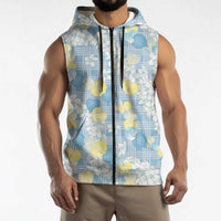 Anthurium Plumeria Lei Pastel Sleeveless Zip Hoodie Blue Hawaiian Splendid Palaka