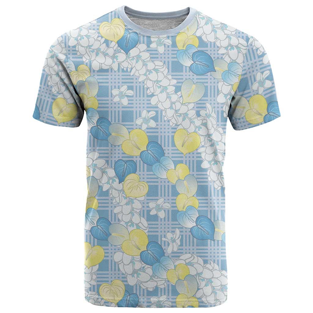 Anthurium Plumeria Lei Pastel T Shirt Blue Hawaiian Splendid Palaka