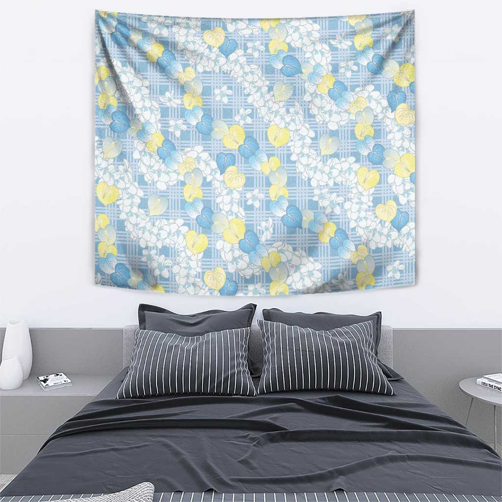 Anthurium Plumeria Lei Pastel Tapestry Blue Hawaiian Splendid Palaka
