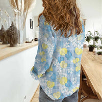 Anthurium Plumeria Lei Pastel Women Casual Shirt Blue Hawaiian Splendid Palaka LT01 - Polynesian Pride