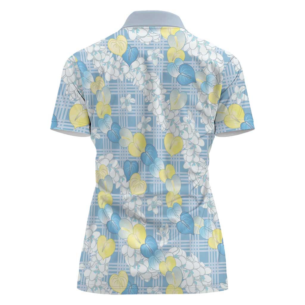 Anthurium Plumeria Lei Pastel Women Polo Shirt Blue Hawaiian Splendid Palaka LT01 - Polynesian Pride