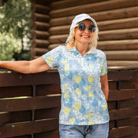 Anthurium Plumeria Lei Pastel Women Polo Shirt Blue Hawaiian Splendid Palaka LT01 - Polynesian Pride