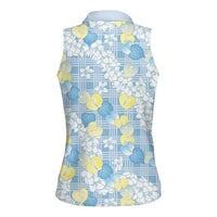 Anthurium Plumeria Lei Pastel Women Sleeveless Polo Shirt Blue Hawaiian Splendid Palaka
