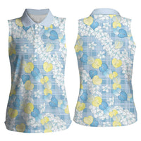 Anthurium Plumeria Lei Pastel Women Sleeveless Polo Shirt Blue Hawaiian Splendid Palaka