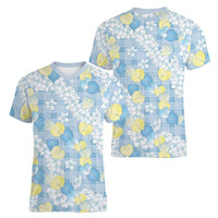 Anthurium Plumeria Lei Pastel Women V-Neck T-Shirt Blue Hawaiian Splendid Palaka LT01 - Polynesian Pride