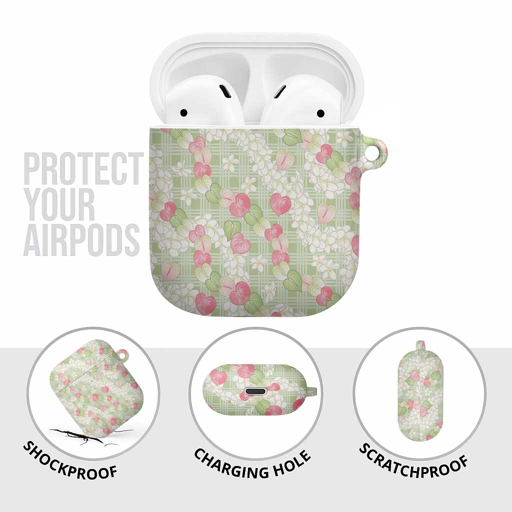 Anthurium Plumeria Lei Pastel AirPods Case Green Hawaiian Splendid Palaka