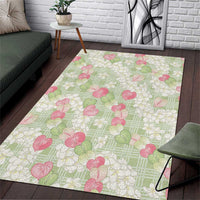 Anthurium Plumeria Lei Pastel Area Rug Green Hawaiian Splendid Palaka LT01 Green - Polynesian Pride