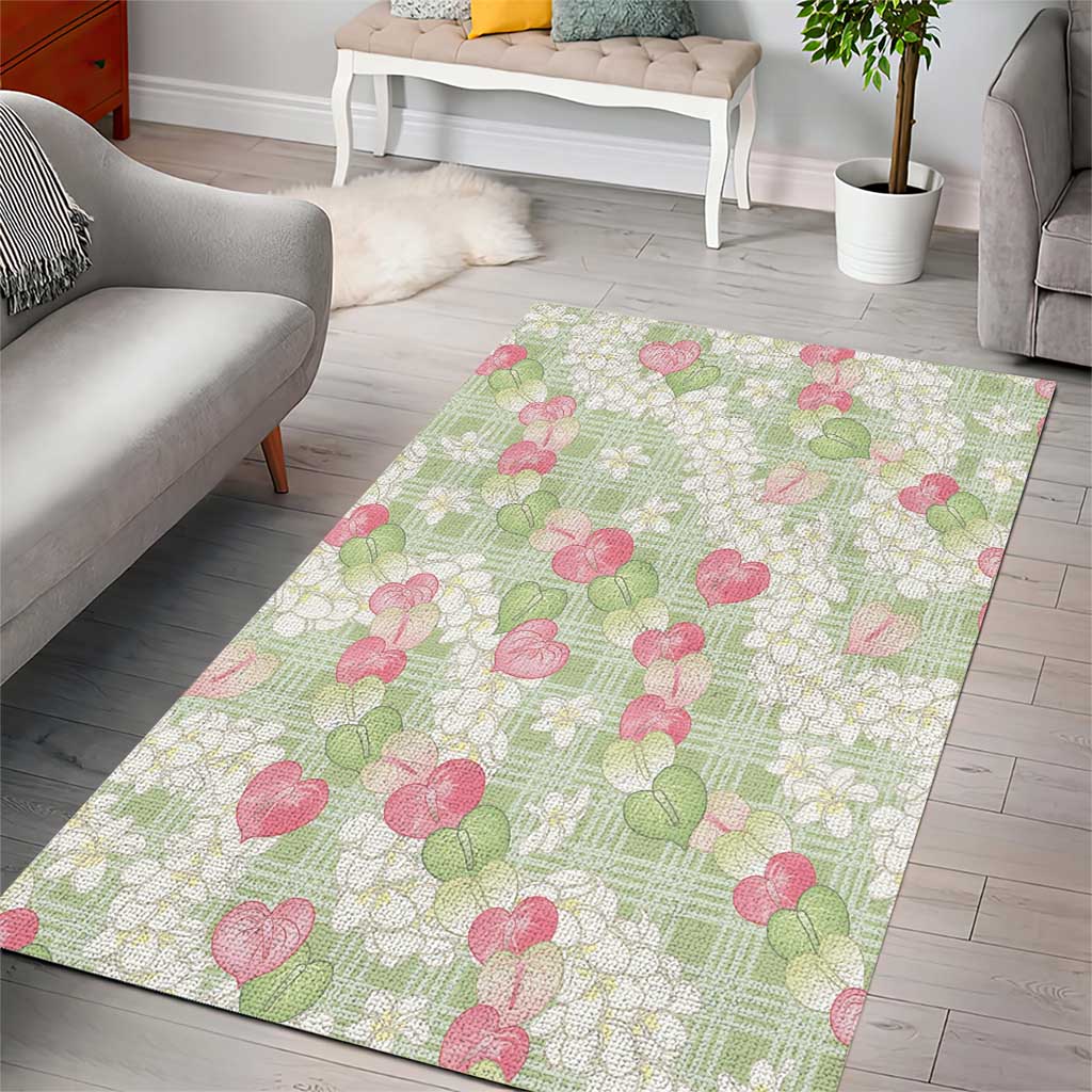 Anthurium Plumeria Lei Pastel Area Rug Green Hawaiian Splendid Palaka LT01 - Polynesian Pride