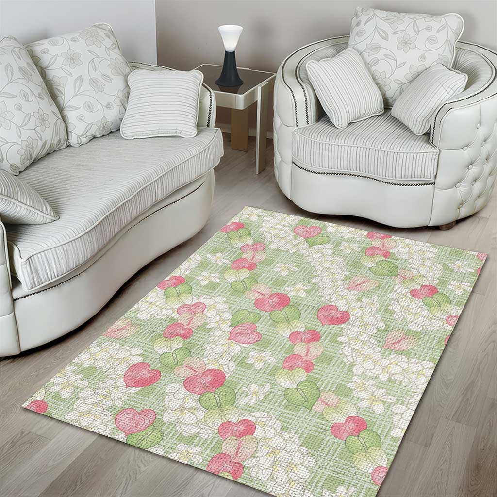 Anthurium Plumeria Lei Pastel Area Rug Green Hawaiian Splendid Palaka LT01 - Polynesian Pride