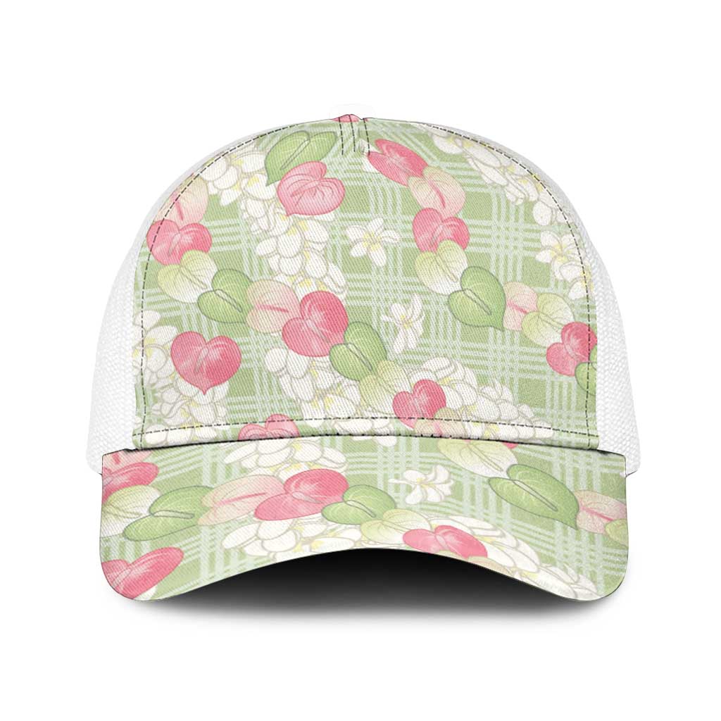 Anthurium Plumeria Lei Pastel Baseball Net Cap Green Hawaiian Splendid Palaka