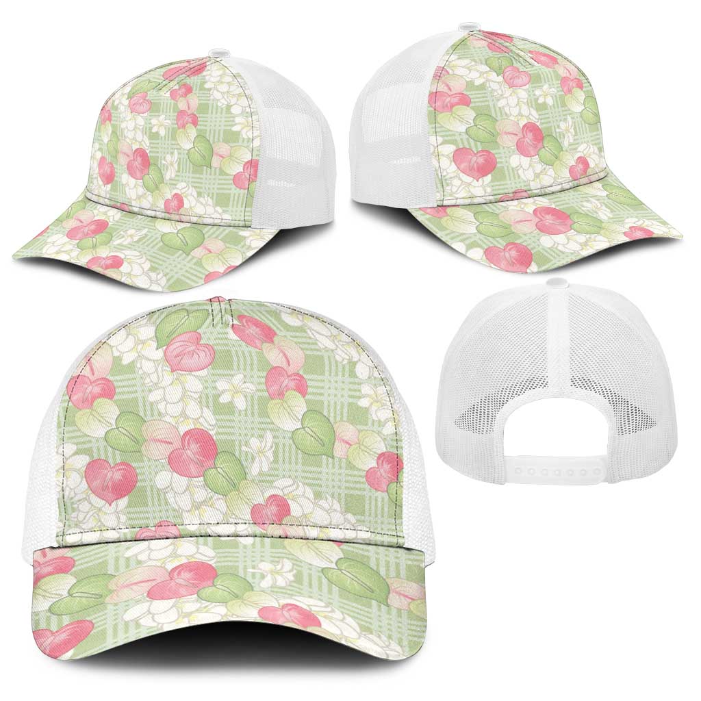 Anthurium Plumeria Lei Pastel Baseball Net Cap Green Hawaiian Splendid Palaka