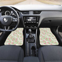 Anthurium Plumeria Lei Pastel Car Mats Green Hawaiian Splendid Palaka LT01 Set 2pcs - Front Green - Polynesian Pride