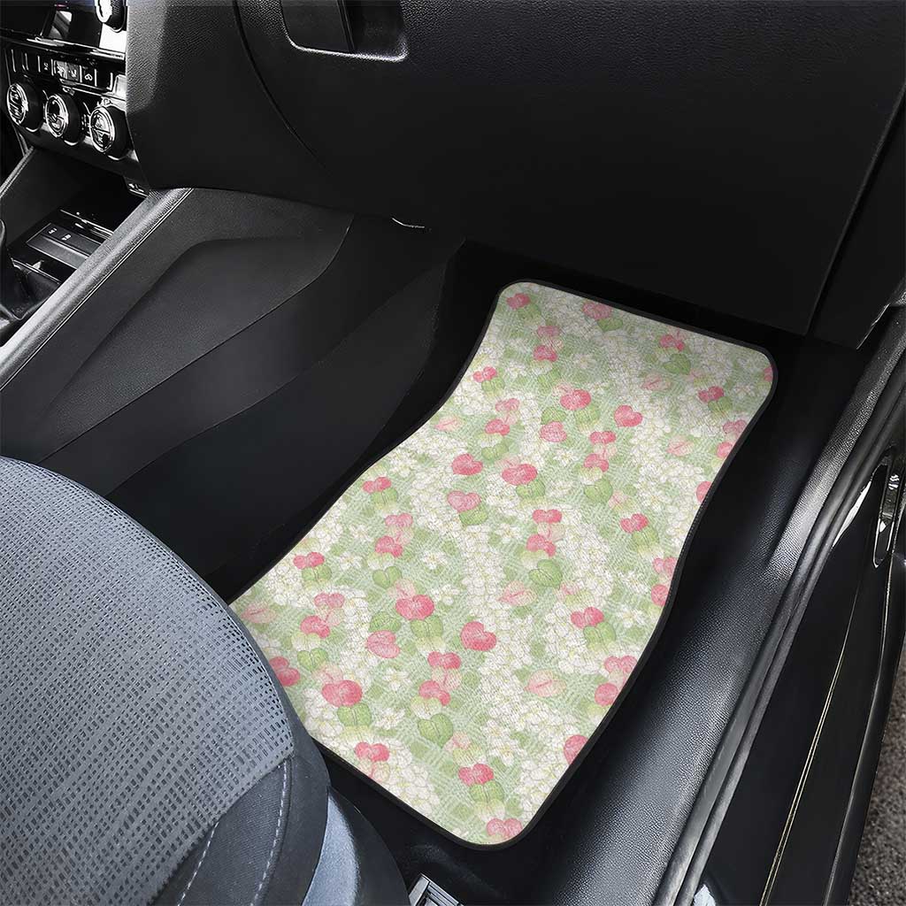 Anthurium Plumeria Lei Pastel Car Mats Green Hawaiian Splendid Palaka LT01 - Polynesian Pride