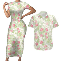 Anthurium Plumeria Lei Pastel Couples Matching Short Sleeve Bodycon Dress and Hawaiian Shirt Green Hawaiian Splendid Palaka
