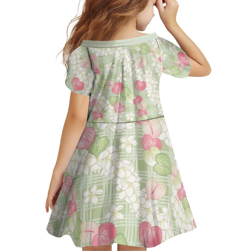 Anthurium Plumeria Lei Pastel Family Matching Long Sleeve Bodycon Dress and Hawaiian Shirt Green Hawaiian Splendid Palaka LT01 - Polynesian Pride