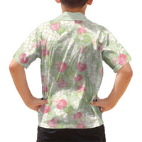 Anthurium Plumeria Lei Pastel Family Matching Off The Shoulder Long Sleeve Dress and Hawaiian Shirt Green Hawaiian Splendid Palaka LT01 - Polynesian Pride