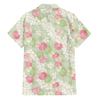Anthurium Plumeria Lei Pastel Family Matching Off The Shoulder Long Sleeve Dress and Hawaiian Shirt Green Hawaiian Splendid Palaka LT01 - Polynesian Pride