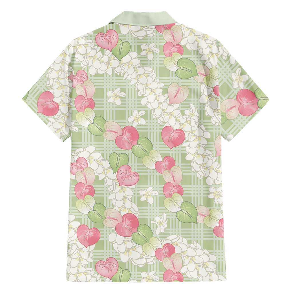 Anthurium Plumeria Lei Pastel Family Matching Off Shoulder Maxi Dress and Hawaiian Shirt Green Hawaiian Splendid Palaka