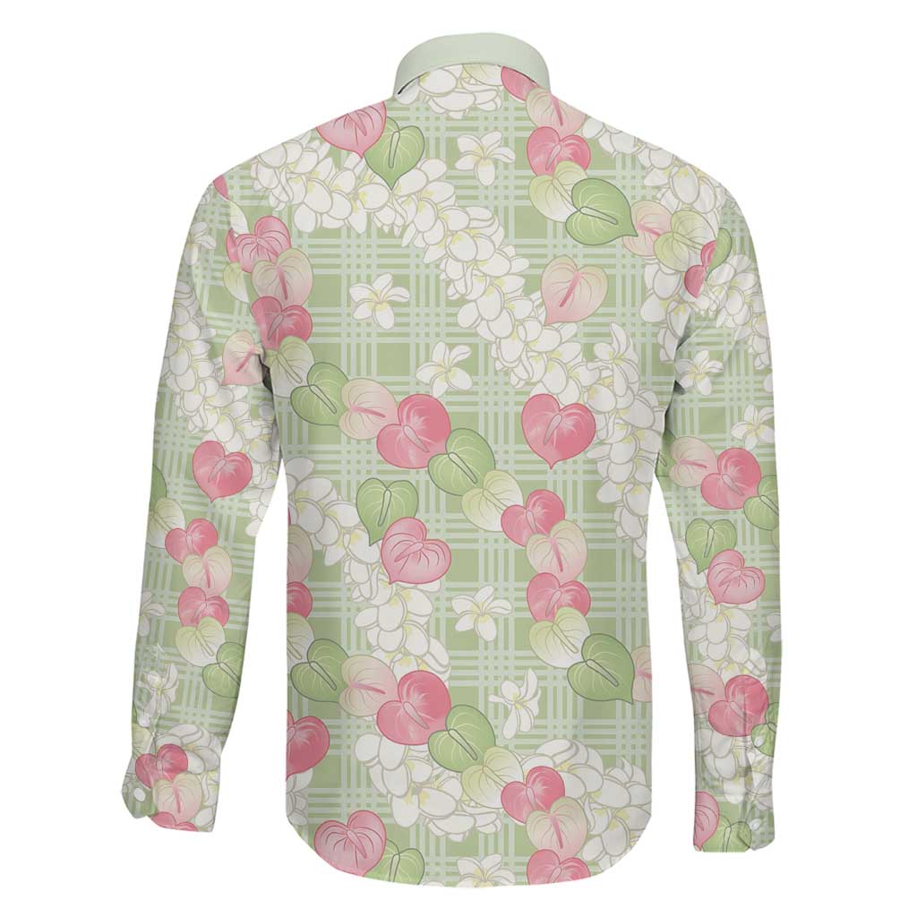 Anthurium Plumeria Lei Pastel Family Matching Off Shoulder Maxi Dress and Hawaiian Shirt Green Hawaiian Splendid Palaka