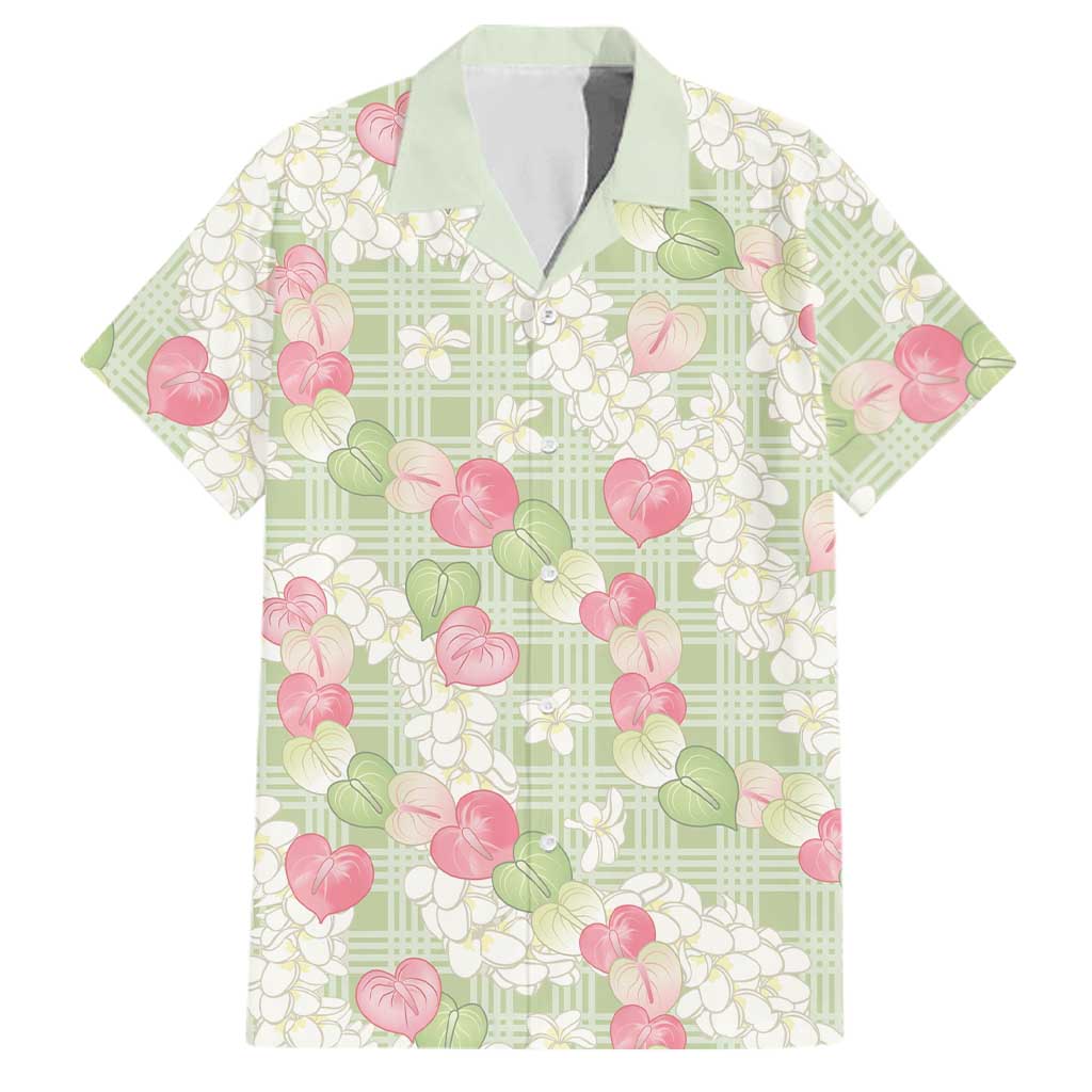 Anthurium Plumeria Lei Pastel Family Matching Short Sleeve Bodycon Dress and Hawaiian Shirt Green Hawaiian Splendid Palaka LT01 Dad's Shirt - Short Sleeve Green - Polynesian Pride