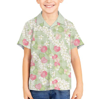 Anthurium Plumeria Lei Pastel Family Matching Summer Maxi Dress and Hawaiian Shirt Green Hawaiian Splendid Palaka