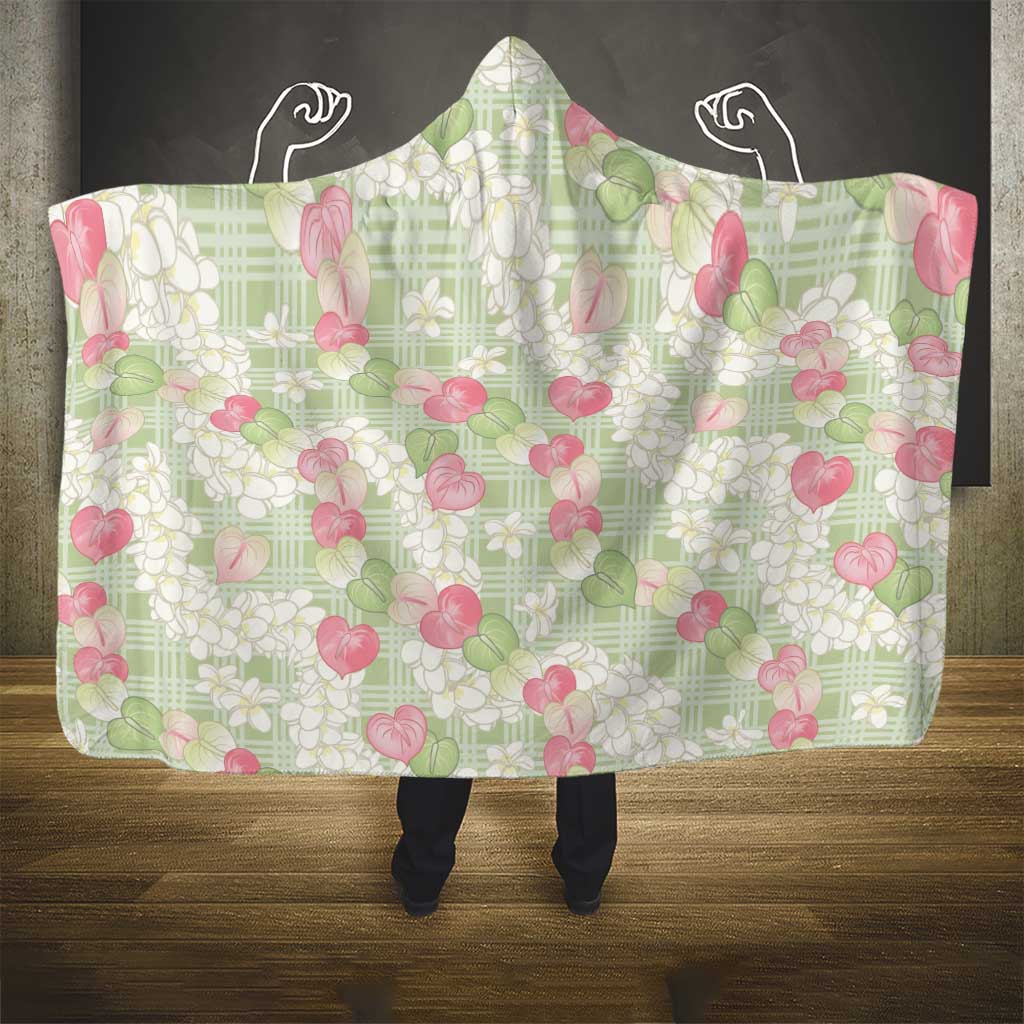 Anthurium Plumeria Lei Pastel Hooded Blanket Green Hawaiian Splendid Palaka LT01 - Polynesian Pride