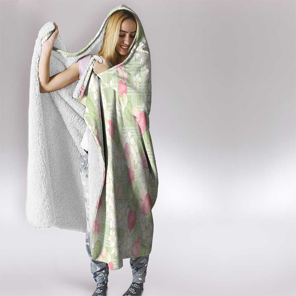 Anthurium Plumeria Lei Pastel Hooded Blanket Green Hawaiian Splendid Palaka LT01 - Polynesian Pride