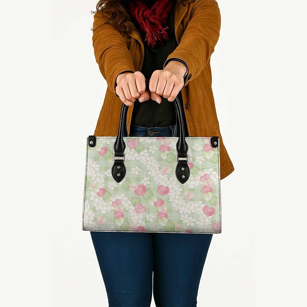 Anthurium Plumeria Lei Pastel Leather Bag Green Hawaiian Splendid Palaka