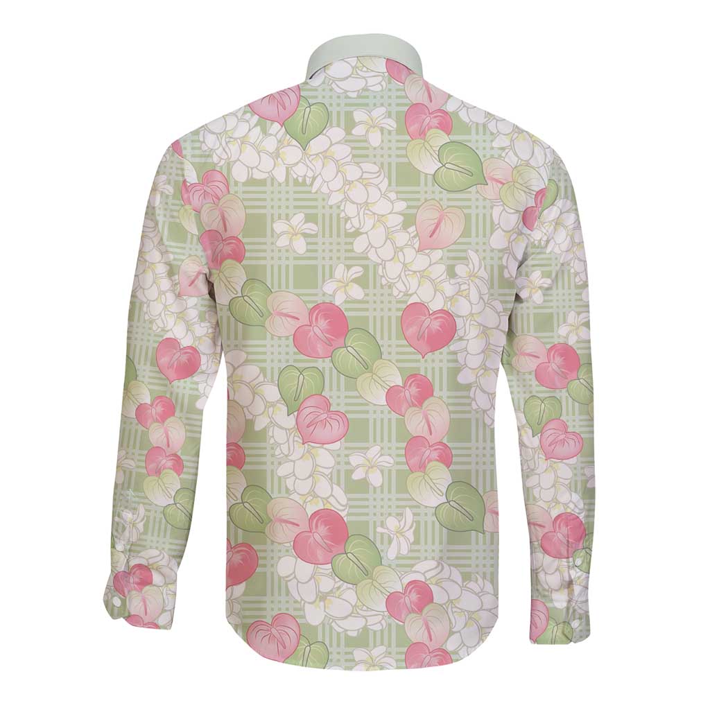 Anthurium Plumeria Lei Pastel Long Sleeve Button Shirt Green Hawaiian Splendid Palaka