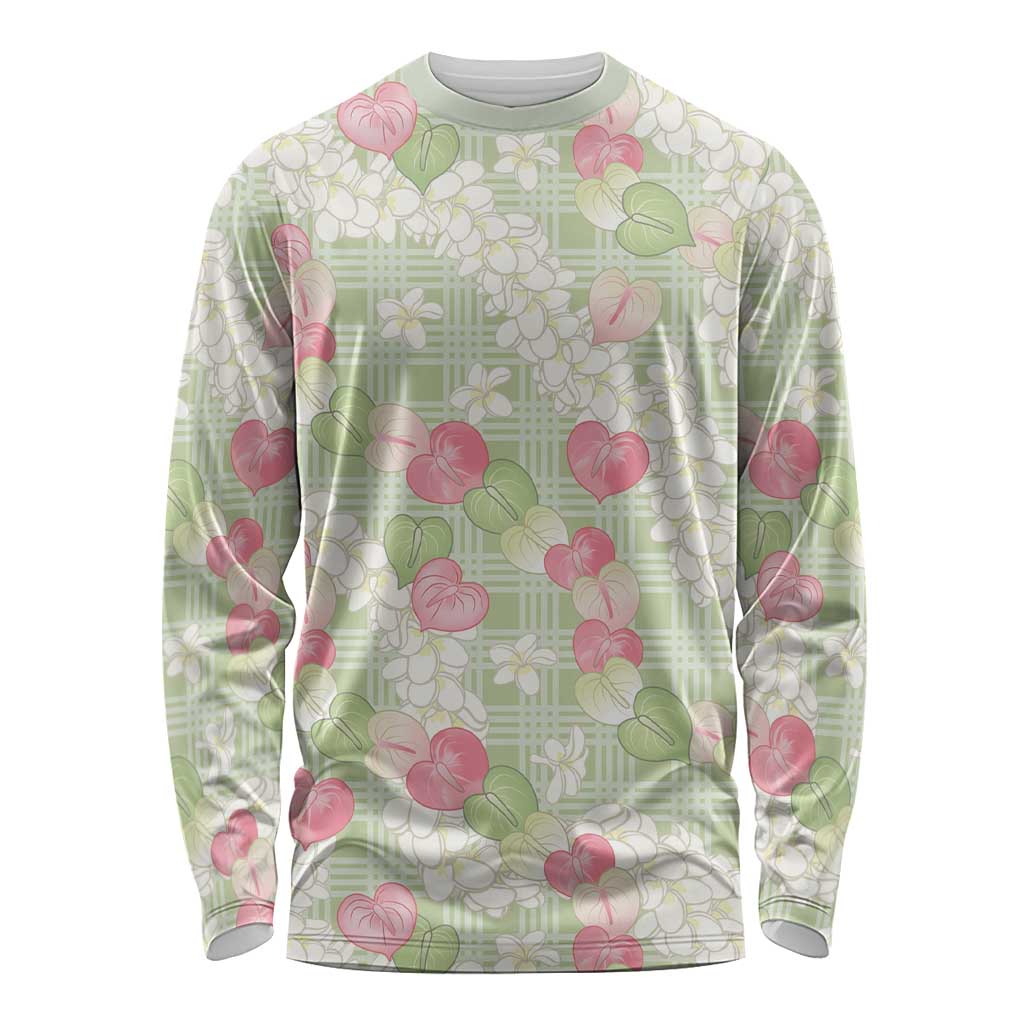 Anthurium Plumeria Lei Pastel Long Sleeve Shirt Green Hawaiian Splendid Palaka LT01 Unisex Green - Polynesian Pride
